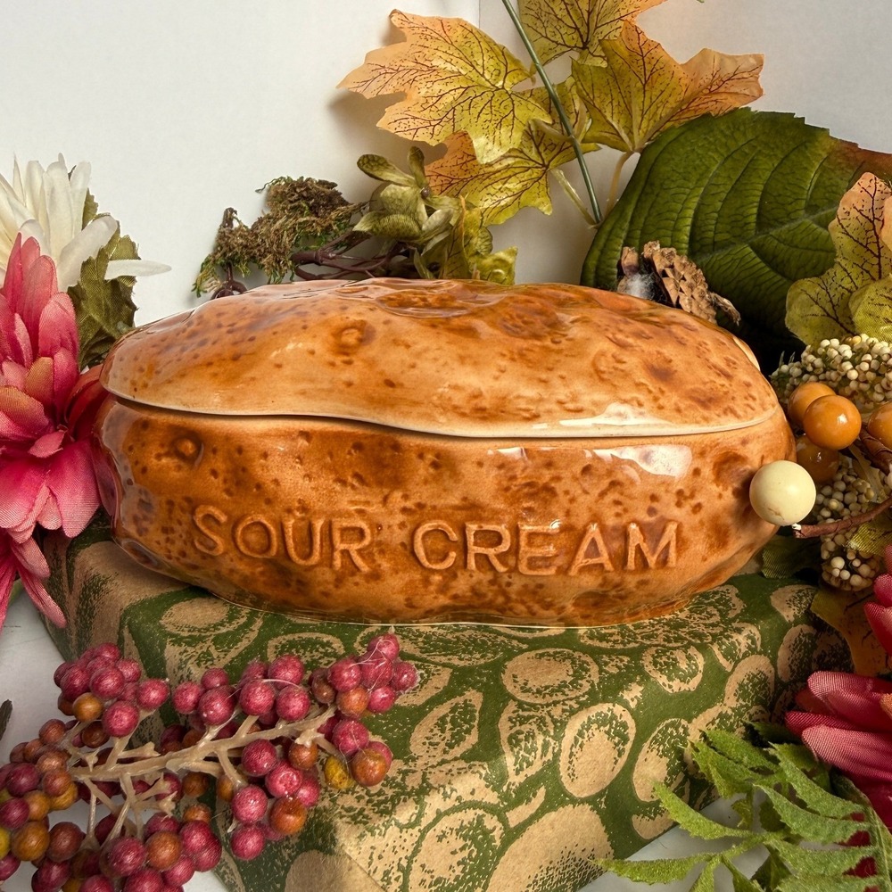 Vtg‎ Lefton Baked Potato Shaped Sour Cream Covered Dish - Missing Spoon